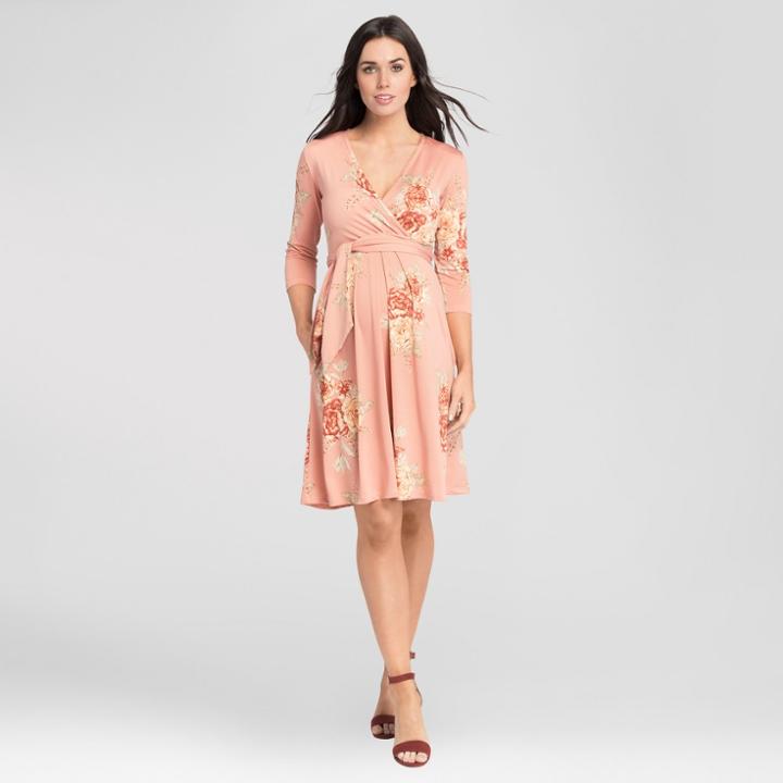Maternity Floral Print V-neck Nursing Dress - Expected By Lilac - Blush L, Women's, Pink