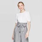 Women's Poplin Elbow Sleeve Crewneck Henley Shirt - Who What Wear Bright White
