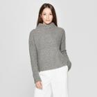Women's Long Sleeve Textured Mock Neck Pullover Sweater - Prologue Gray