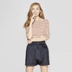 Women's Striped 3/4 Sleeve Clean Boatneck T-shirt - A New Day Rust/white (red/white)