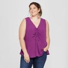 Women's Plus Size Sleeveless Ruched Top - Ava & Viv Purple