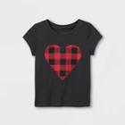 Toddler Girls' Buffalo Check Heart Short Sleeve Graphic T-shirt - Cat & Jack Dark Gray