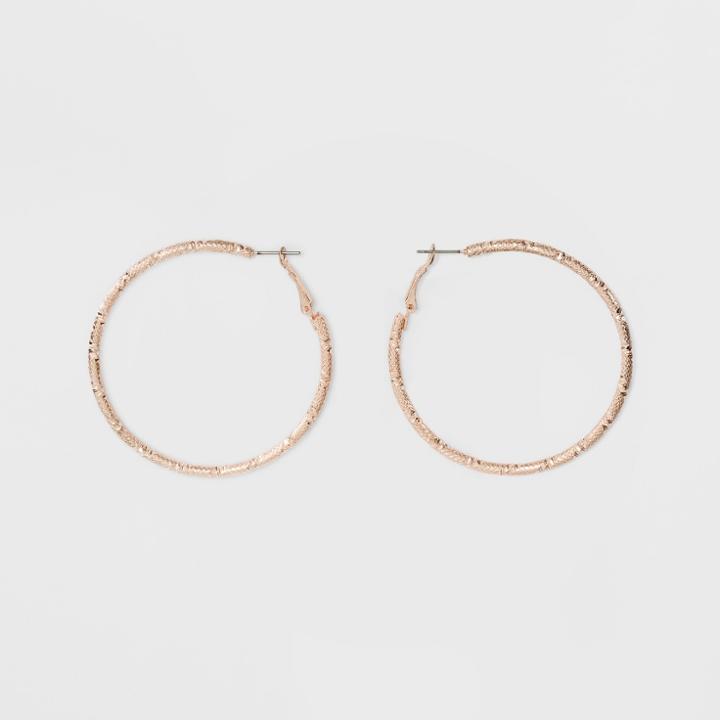 Target Hoop With Criss Cross And Double Rope Texture Earrings - Rose Gold