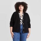 Women's Plus Size Open Neck Basic Cardigan - Ava & Viv Black