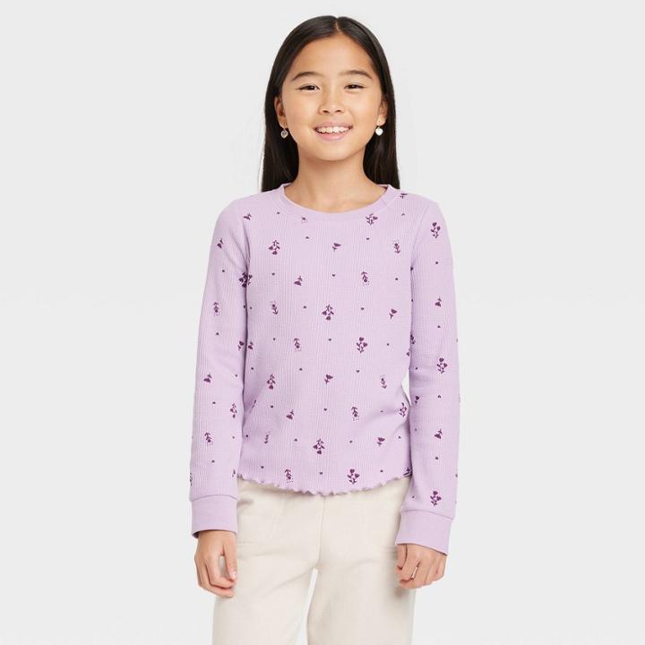 Girls' Long Sleeve Waffle Top - Cat & Jack Dusty Violet Xs, Dusty Purple