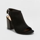 Women's Rhea Microsuede Open Toe Stacked Heeled Pumps - A New Day Black