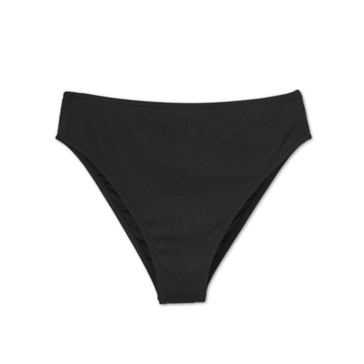 Women's Ribbed High Leg High Waist Extra Cheeky Bikini Bottom - Shade & Shore Black S, Women's,