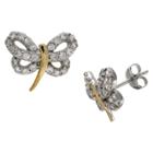 Distributed By Target Women's Two Tone Dragonfly Stud Earrings With Clear Cubic Zirconia In Sterling Silver - Gold/gray (10mm), Gold Clear