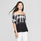 Women's Plaid Short Sleeve Off The Shoulder Top - Knox Rose Black