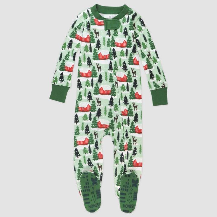 Honest Baby Cabins And Trees Organic Cotton Footed Pajama - Green