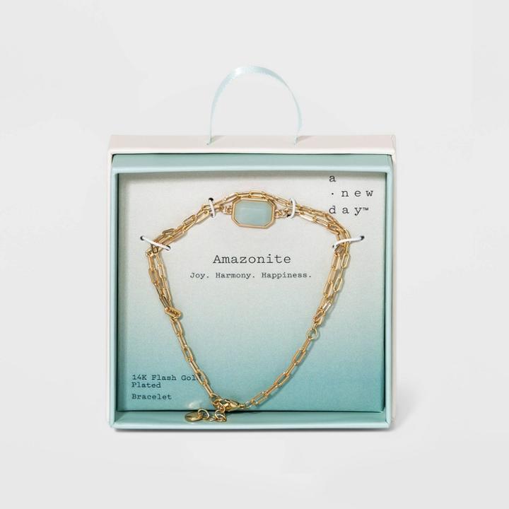 Silver Plated Gold Layered Chain Link Bracelet - A New Day Amazonite