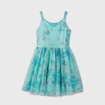 Zenzi Girls' Floral Print Dress - Aqua