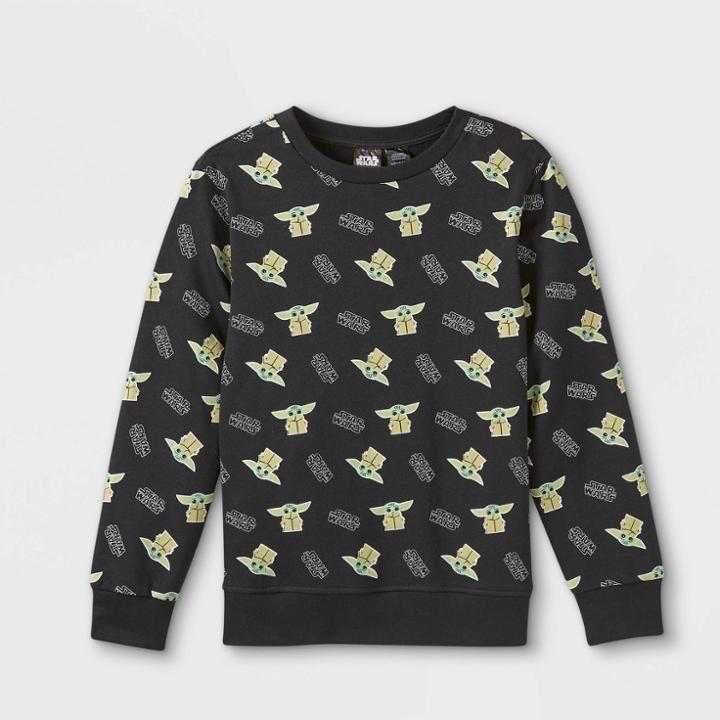 Boys' Star Wars Baby Yoda Crew Neck Pullover Sweatshirt - Black