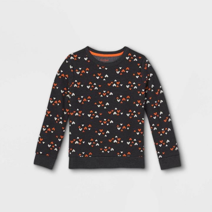 Girls' Halloween Printed Pullover Sweatshirt - Cat & Jack Light Black