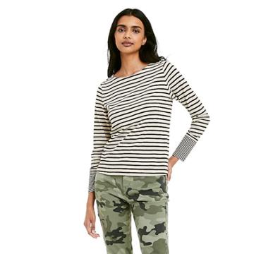 Women's Striped Long Sleeve Boat Neck T-shirt - Nili Lotan X Target Cream/navy Blue Xxs