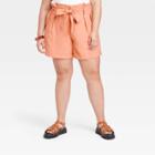 Women's Plus Size High-rise Utility Paperbag Shorts - A New Day Orange