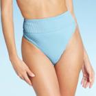 Women's Ribbed High Leg High Waist Extra Cheeky Bikini Bottom - Shade & Shore Light Blue