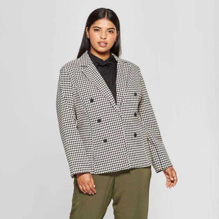 Women's Plus Size Houndstooth Classic Blazer - Who What Wear Black/white X, Black/white Houndstooth