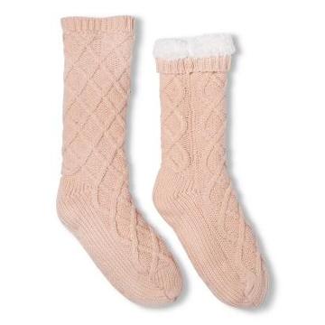 Sweater Knit Slipper Socks Peach Diamond One Size - Xhilaration