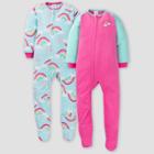 Gerber Toddler Girls' Rainbow Blanket Sleeper Footed Pajama - Pink/blue