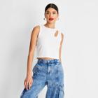 Women's Ribbed Cut Out Crop Tank Top - Future Collective With Kahlana Barfield Brown White Xxs