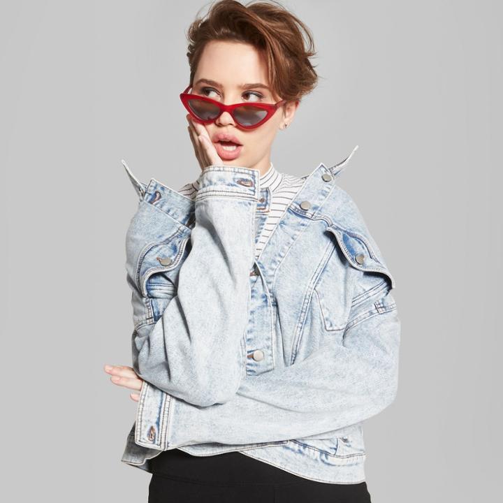 Women's Acid Wash Denim Trucker Jacket - Wild Fable Light Wash