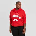 Modern Lux Women's Plus Size Santa Ugly Holiday Hooded Sweatshirt - Red