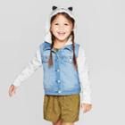 Toddler Girls' Hooded 'cat' Denim Jacket - Cat & Jack Blue/gray 12m, Toddler Girl's