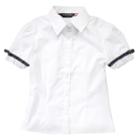 French Toast Girls' Short Sleeve Uniform Blouse With Ribbon Trim - White