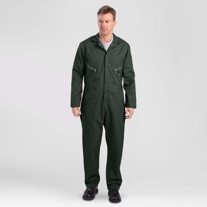 Petitedickies Men's Deluxe Long Sleeve Blended Twill Coverall - Olive Green L Short, Men's, Size: Large Short, Green Green