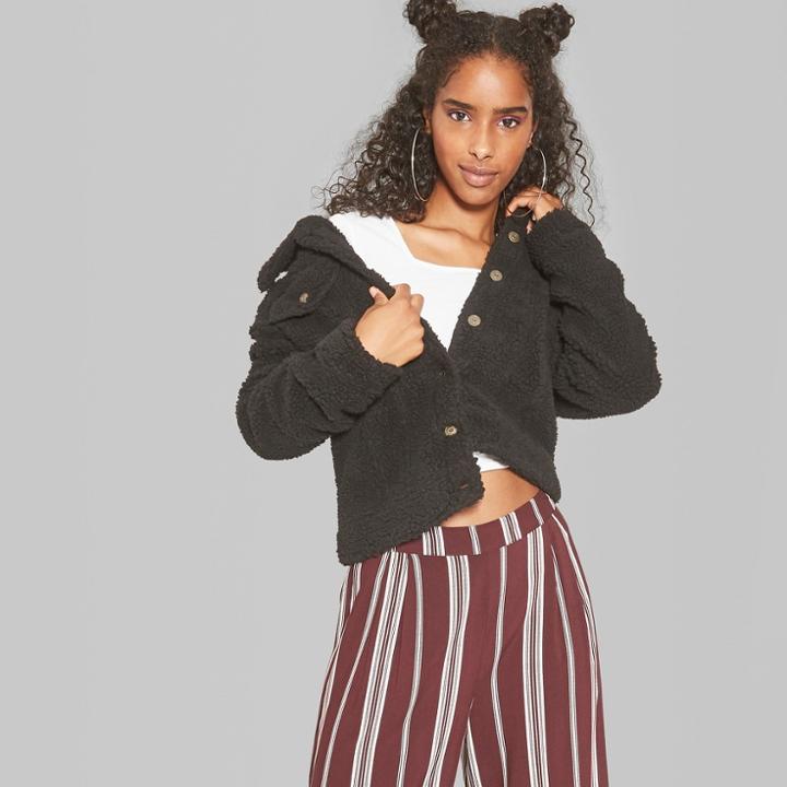 Women's Fuzzy Trucker Jacket - Wild Fable Black