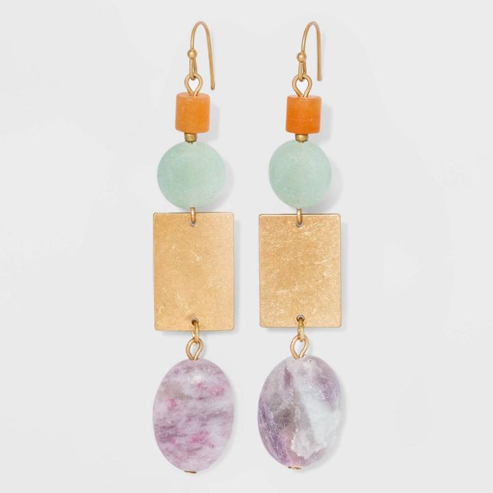 Semi-precious With Worn Gold Drop Earrings - Universal Thread Red/lilac/jade, Red/purple/green