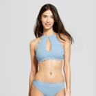 Vanilla Beach Women's Scallop Keyhole High Neck Bikini Top - Cerulean