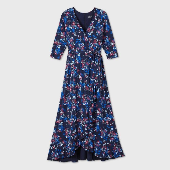 Floral Print Long Sleeve Knit Wrap Maternity Dress - Isabel Maternity By Ingrid & Isabel Navy