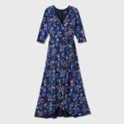 Floral Print Long Sleeve Knit Wrap Maternity Dress - Isabel Maternity By Ingrid & Isabel Navy