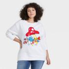 Women's Smurfs Plus Size Embroidered Mushrooms Graphic Sweatshirt - White