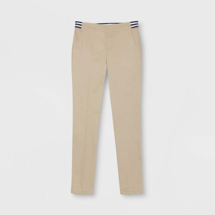 French Toast Girls' Woven Pull-on Uniform Chino Pants With Contrast Waistband - Khaki (green)