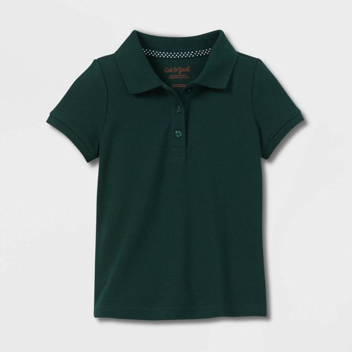 Toddler Girls' Short Sleeve Pique Uniform Polo Shirt - Cat & Jack Dark Green