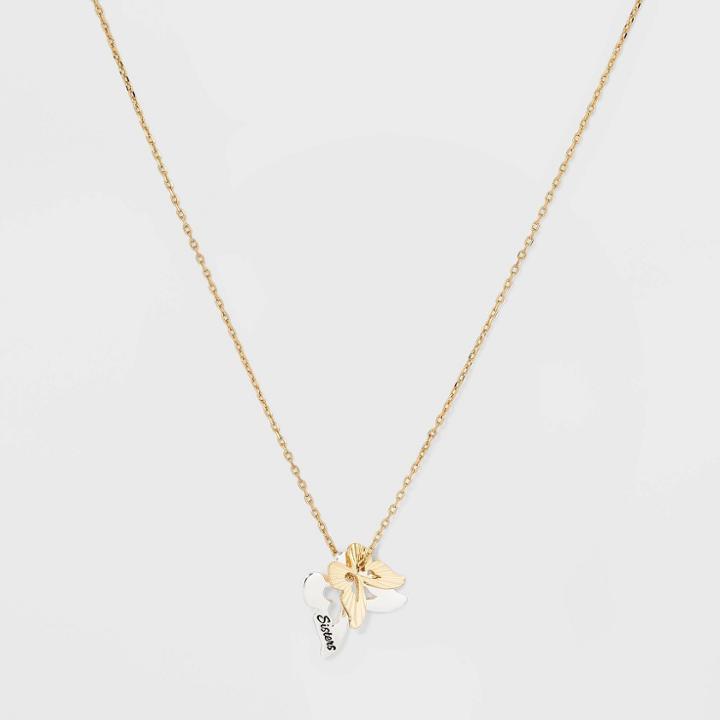 No Brand Gold Plated 'sisters' Double Butterfly Two-tone Pendant Necklace - Gold