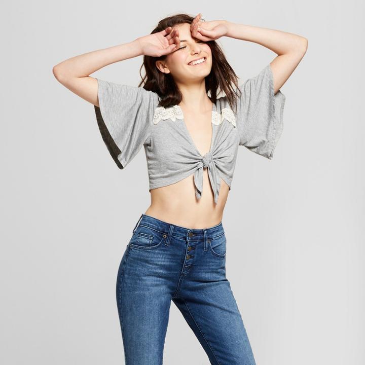 Women's Short Sleeve Knit Cropped Layer - Xhilaration Heather Gray