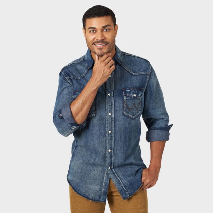 Wrangler Men's Long Sleeve Button-down Work Shirt - Indigo Xl,