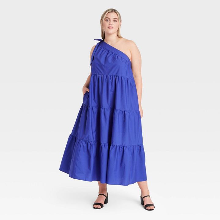 Women's Plus Size One Shoulder Sleeveless Dress - Who What Wear Blue