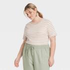 Women's Plus Size Short Sleeve Rib T-shirt - A New Day Taupe 1x, Brown