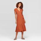 Women's Short Sleeve V-neck V-neck Ruffle Hem Midi Dress - Universal Thread Brown