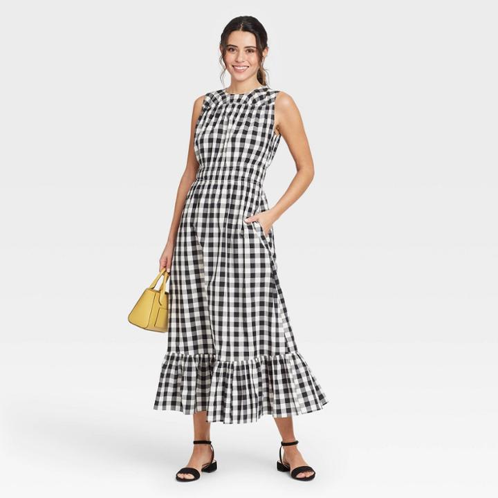 Women's Striped Sleeveless Smocked Waist Dress - A New Day Black/white
