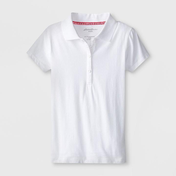 Eddie Bauer Girls' Stretch Knit Polo White 14,