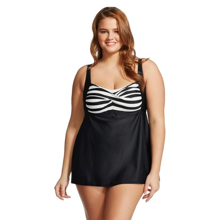 Women's Plus Size Swim Dress One Piece - Ava & Viv - Black/white
