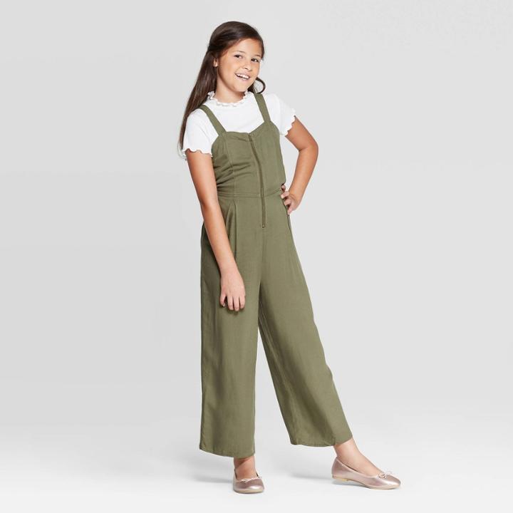 Girls' Zipper Front Jumpsuit - Art Class Green