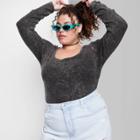 Women's Plus Size Long Sleeve Scoop Neck Ribbed T-shirt - Wild Fable Dark Gray Wash