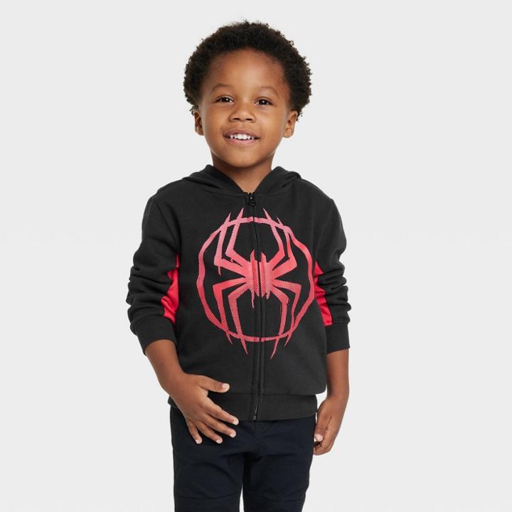 Toddler Boys' Marvel Miles Morales Cosplay Zip-up Sweatshirt - Black/red
